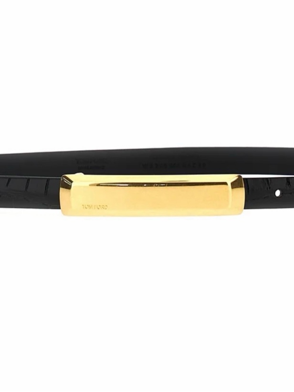 Tom Ford Black Leather Belt with Gold Rectangular Plaque